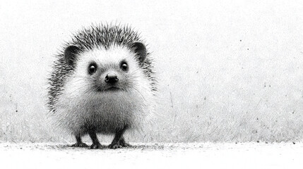  A black and white picture of a hedgehog with a prickly forehead