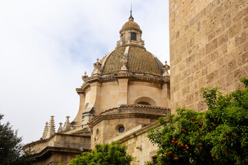 Tarragona Cathedral, Tarragona, Catalonia, Spain. Features unique medieval sculptures of apostles and prophets on its grand entrance, including rare female biblical figures&mdash;unusual in Gothic portals.