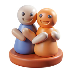 Blue orange figures hugging on circular base isolated on a transparent background