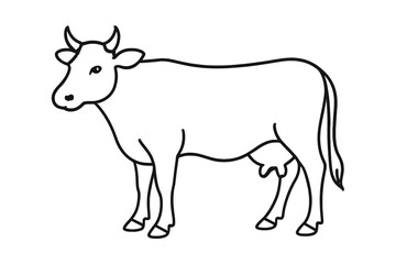Cow outline vector illustration. Farm animal line art for coloring book. Simple cattle livestock icon for agriculture design. Dairy symbol for educational content.