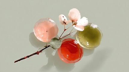   A pair of vases with flowers inside on a white background, featuring a flower shadow on one vase's side