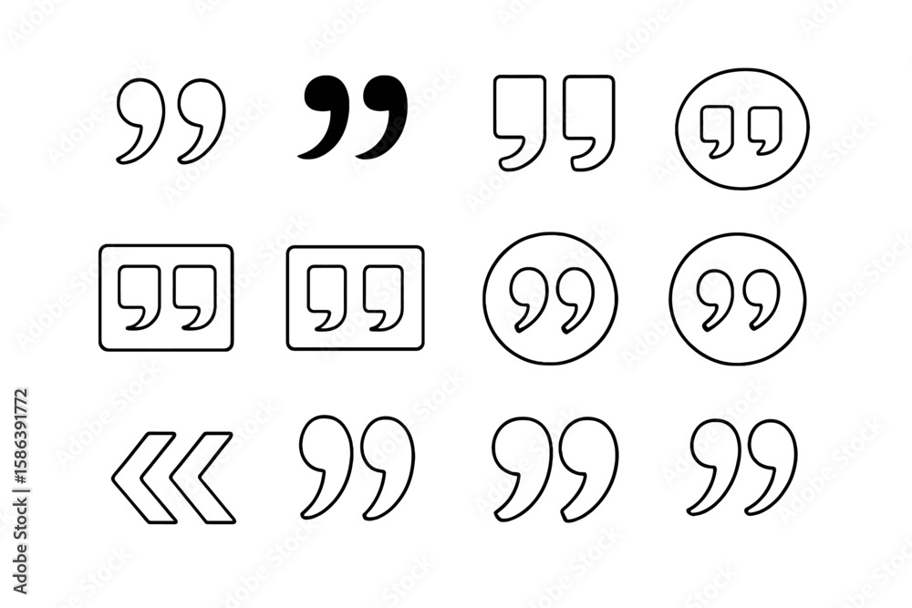 Fototapete diverse quotation marks icon set. line art symbols for typography, dialogue, speech, text, communica
