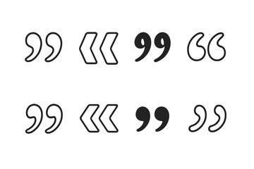 Quotation Marks Vector Set. Diverse Quotation Mark Styles. Outline and Solid Quote Symbols. Typography, Dialogue, Text Punctuation. Modern and Classic Quotation Mark Icons for Editorial Design.