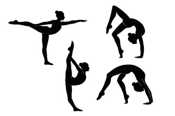 Dynamic Gymnast Silhouette Poses &ndash; Artistic Performance, Flexibility, Strength, Balance, Graceful Fitness, Sports Vector Illustration for Gymnastics, Dance, Acrobatic Training, Competition