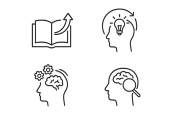 Unlearning and Relearning Line Icon Set – Vector Pictograms of Knowledge Adaptation, Brainstorming, Creative Problem-Solving, Cognitive Thinking, Learning Process, Thin Linear Design