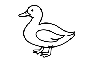 Cute duckling line art vector illustration. Simple black and white cartoon bird drawing. Minimalist farm animal icon for kids. Isolated wildlife sketch on white background.