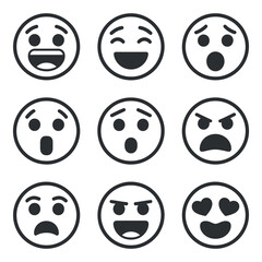 Emoticon Faces with Outline Style A Collection of Expressive Icons Conveying Various Emotions and Reactions for Digital Communication and Social Media Platforms