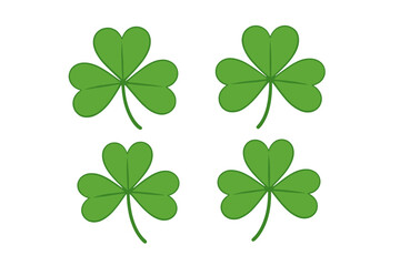 Set of four green shamrock or three-leaf clover icons. St. Patrick's Day symbol of Ireland. Lucky Irish plant vector illustration isolated on transparent background.