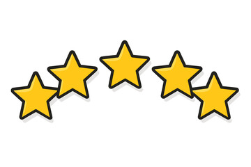 Five Gold Stars Rating Icon Set. Quality Review Symbols. 3D Yellow Stars with Shadow in Curved Arc. Customer Feedback, Excellence, Ranking, Award, Achievement, Isolated Transparent Vector Illustration