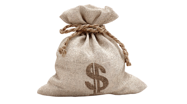 Burlap Sack Full of Money with Dollar Sign Symbolizing Wealth and Financial Security
