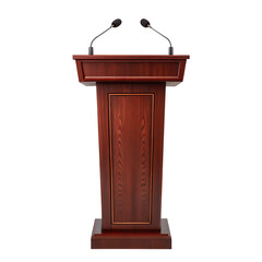 A wooden podium with microphones for public speaking isolated on transparent background transparent background