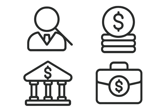 Business and Finance Line Icons Set. Recruitment, Investment, Banking, Money Management, Currency, Payment, Financial Services, Outline Pictograms, Modern Linear Style, Editable Vector Collection