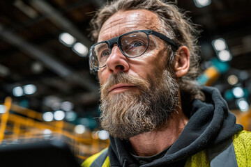 Warehouse worker utilizing augmented reality glasses for oversight