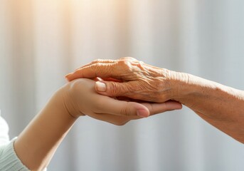 Elderly and young hands holding each other in a tender gesture of support and connection