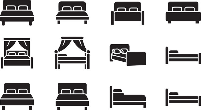 Bed Vector Icons | Furniture and Bedroom Interior Set