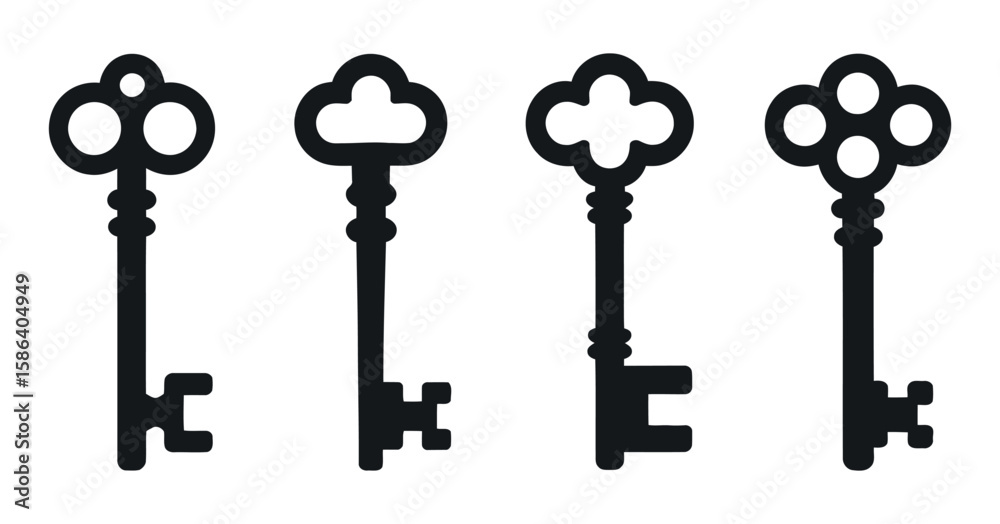 Poster simple key silhouettes vector set a collection of minimalist and modern keys for design projects, fe