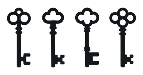 Simple Key Silhouettes Vector Set A Collection of Minimalist and Modern Keys for Design Projects, Featuring Clean Lines and Basic Shapes on a White Background