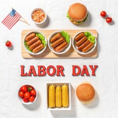 Labor day celebration with classic american bbq foods and flags