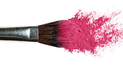 Makeup Brush with Pink Powder Dust for Cosmetic Application and Beauty Enhancement