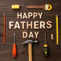 Happy fathers day message crafted with woodworking tools and supplies