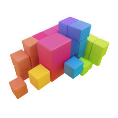 Obraz premium A colorful 3d abstract arrangement of geometric cubes and blocks forming a structure isolated on white background