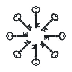 Keys to Success A Circular Arrangement of Ornate Key Illustrations Symbolizing Achievement and Opportunity Ideal for Business Designs and Motivational Projects