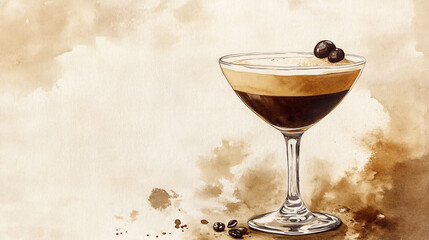 Espresso Martini Watercolor Illustration Cocktail Art Print Coffee Martini Wall Art