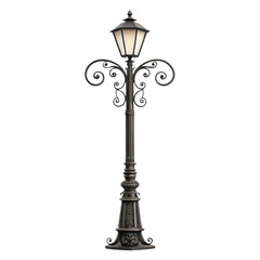 Ornate vintage street lamp on transparent background transparent background