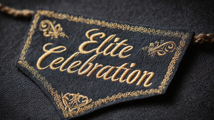 Velvet birthday banner with embroidery reading "Elite Celebration," luxury style, transparent background