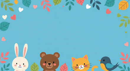 Naklejka premium Cute Animals and Leaf Border for Children's Designs, Vector Illustration
