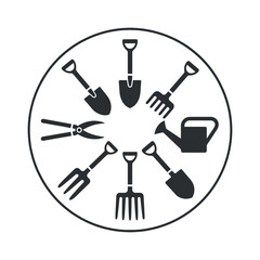 Gardening Tools Circle Icon Vector Illustration A Collection of Essential Equipment for Planting Cultivating and Maintaining Gardens Perfect for Landscaping and Horticulture © MOHAMMAD