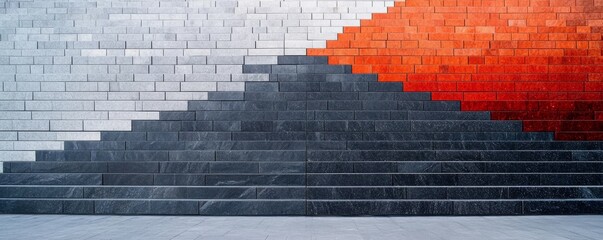 Abstract Brick Staircase with Red Accent, Architecture , Modern