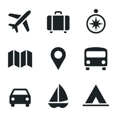Travel Icons Set Vector Illustration Collection of Essential Symbols for Vacation Tourism and Adventure Perfect for Travel Agencies Websites and Mobile Apps