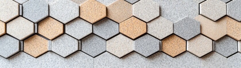 Fototapeta premium Abstract Hexagon Tile Mosaic - Gray and Beige, pattern , interior