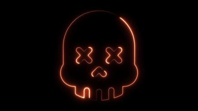 Glowing orange neon skull with X eyes and a heart nose on black background abstract spooky Halloween danger symbol - Powered by Adobe
