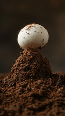 Mushrooms on Dirt Mound Dark Moody Still Life Stock Image