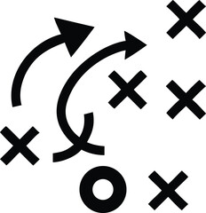Obraz premium Black and White Strategy Game Plan Diagram Arrows X Circle vector