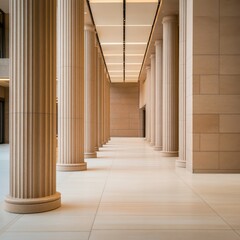 Fototapeta premium Classical Columns Hallway with Lighted Ceiling, Architecture, Interior
