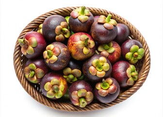 Basket full of ripe and delicious mangosteens, a tropical fruit delight