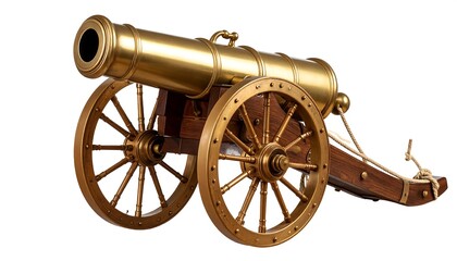 Antique brass cannon on wooden carriage