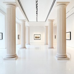 Fototapeta premium Elegant Gallery Hall Columns, Art and White Space, Museum , Architecture