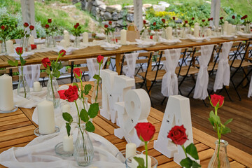 Wedding garden party table with roses