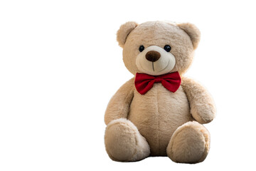 Obraz premium Cute teddy bear with red bow tie isolated on transparent background
