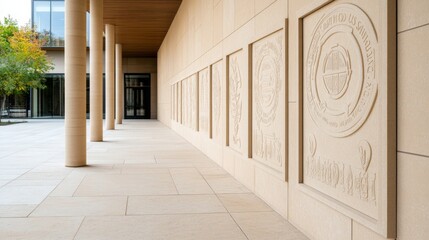 Engraved Wall Panels at Building Exterior, College, architecture