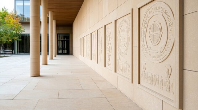 Engraved Wall Panels at Building Exterior, College, architecture