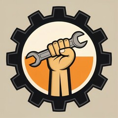 Fist holding wrench symbolizing labor and industry