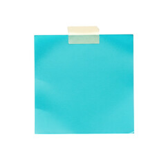 A single blue sticky note attached with tape, isolated on a transparent background for messages