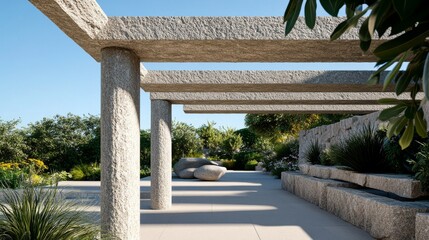 Fototapeta premium Granite Pergola and Garden Design with Stone Wall, Landscape ,Architecture