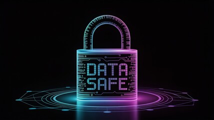 Data security and cyber security padlock digital protection concept with data safe message
