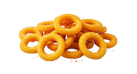 Crispy golden onion rings piled together isolated on transparent background